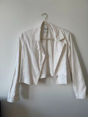 Abercrombie & Fitch White Linen Cropped Blazer Jacket Lightweight [Size L]